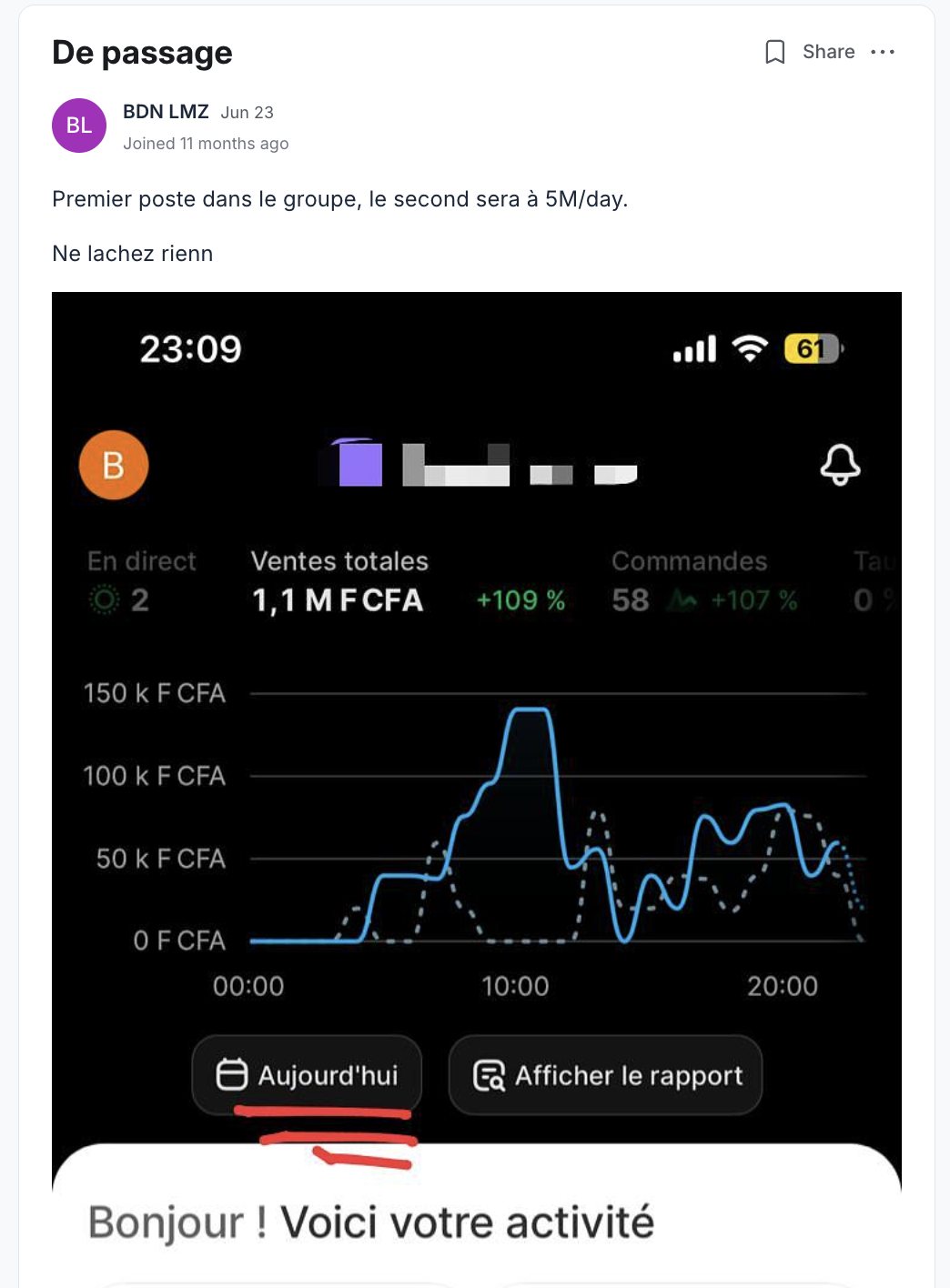 Résultat partagé par un membre du programme EcomLiberty (capture 3)
