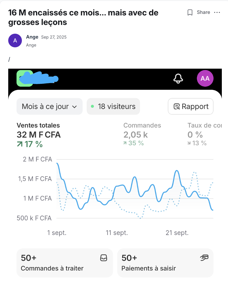 Résultat partagé par un membre du programme EcomLiberty (capture 20)
