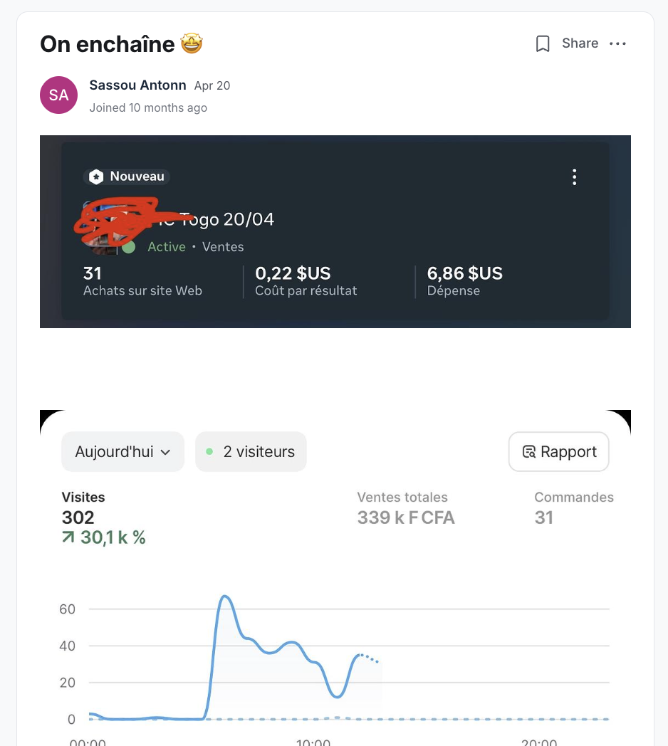 Résultat partagé par un membre du programme EcomLiberty (capture 6)