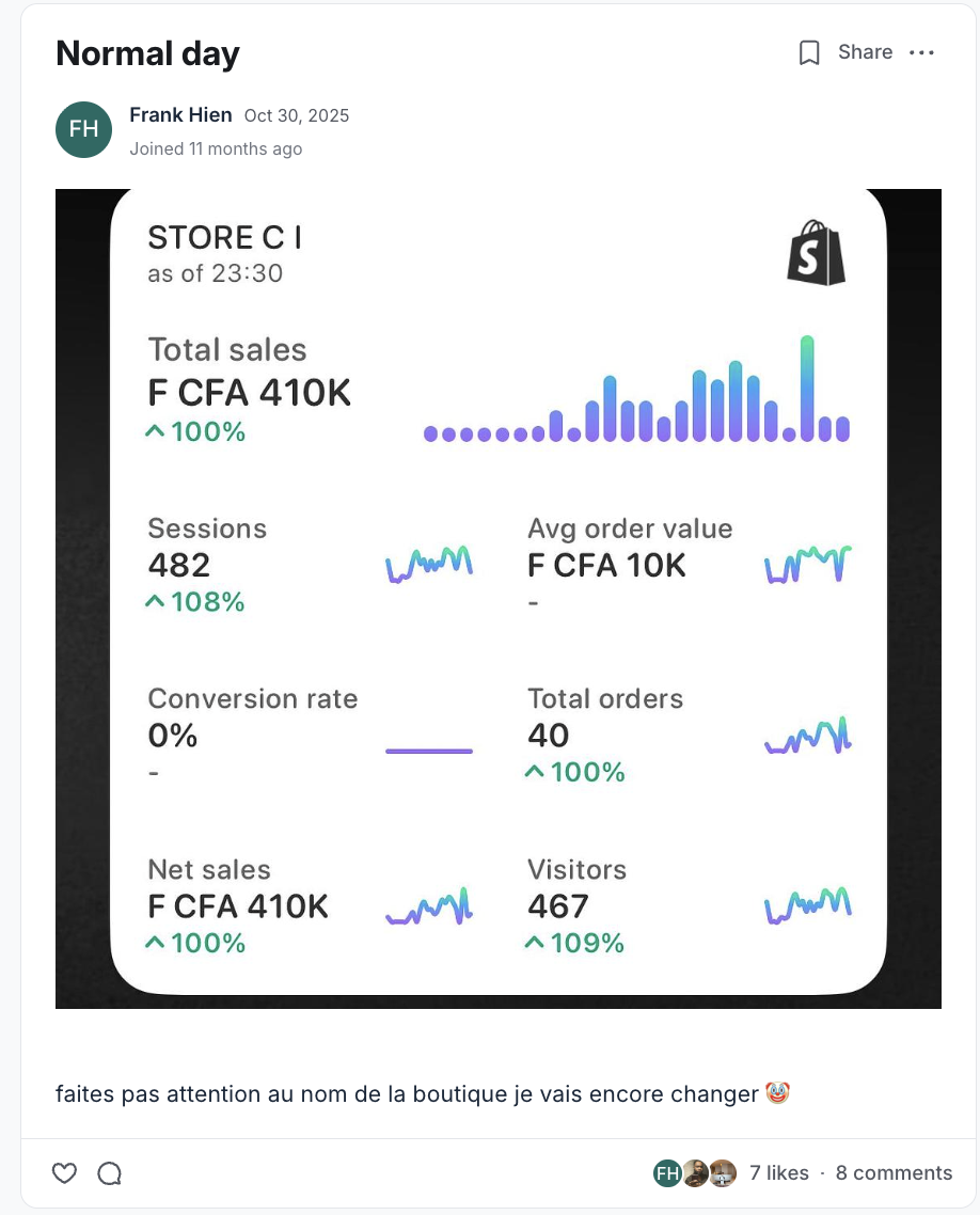 Résultat partagé par un membre du programme EcomLiberty (capture 16)