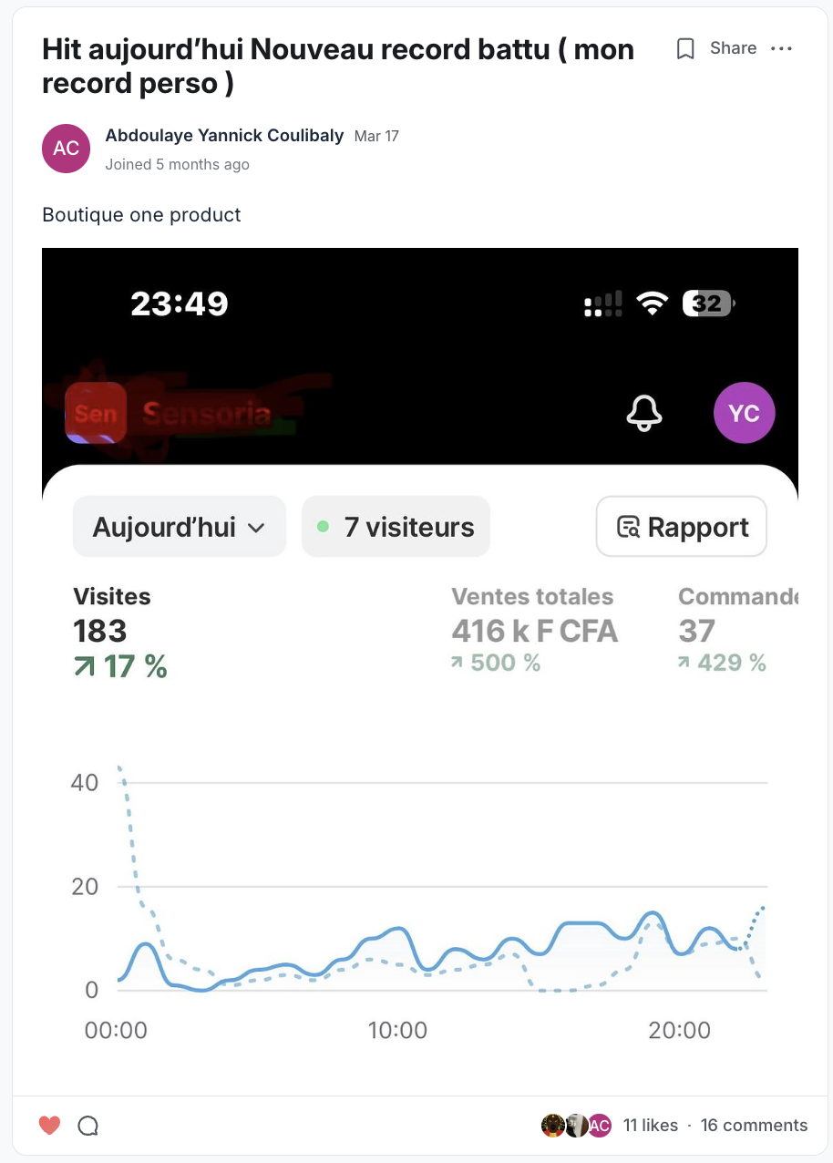 Résultat partagé par un membre du programme EcomLiberty (capture 11)